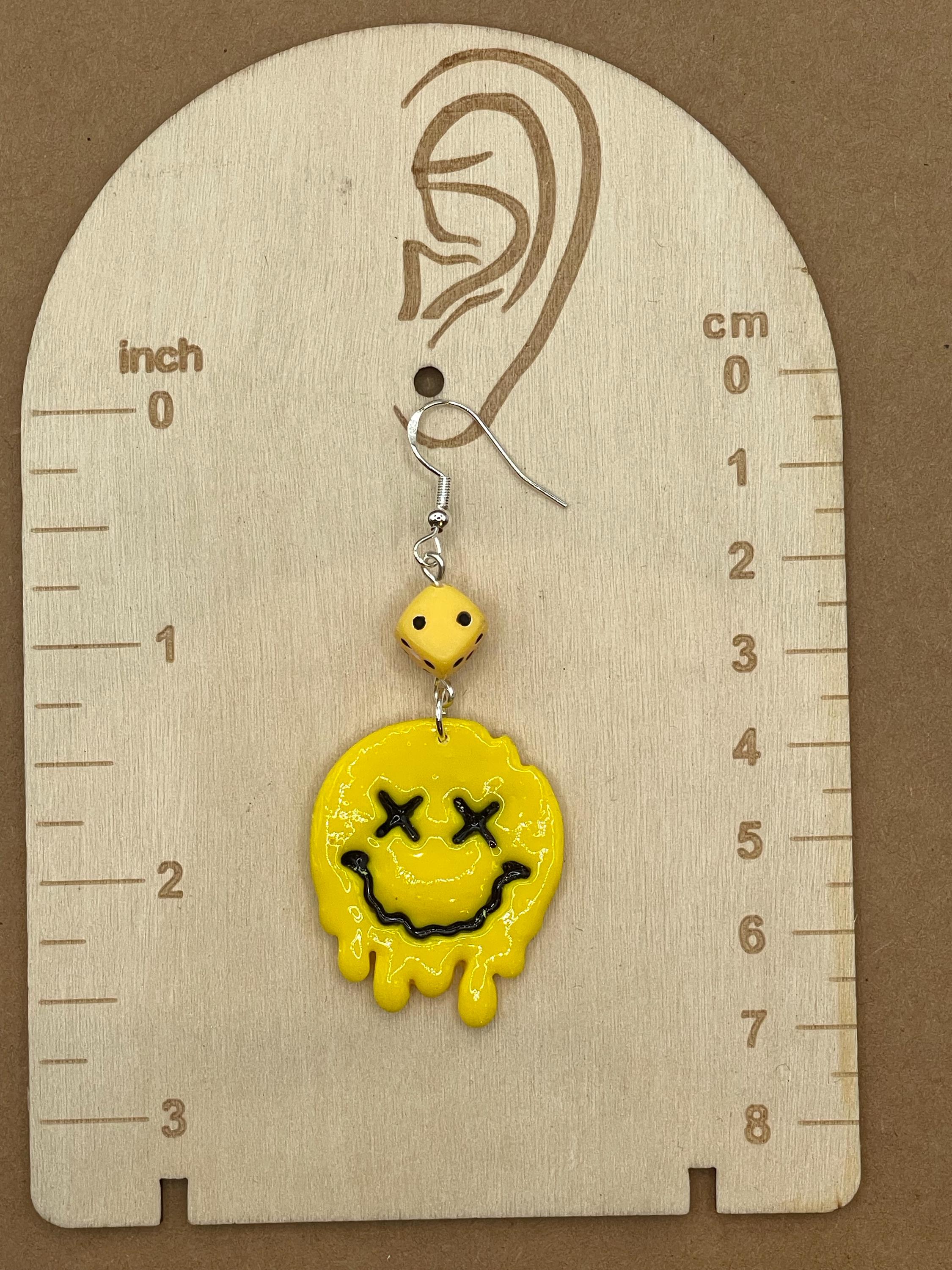 Love-Dripping Smiley Face Earrings: Handmade, Hand-Painted Polymer Clay