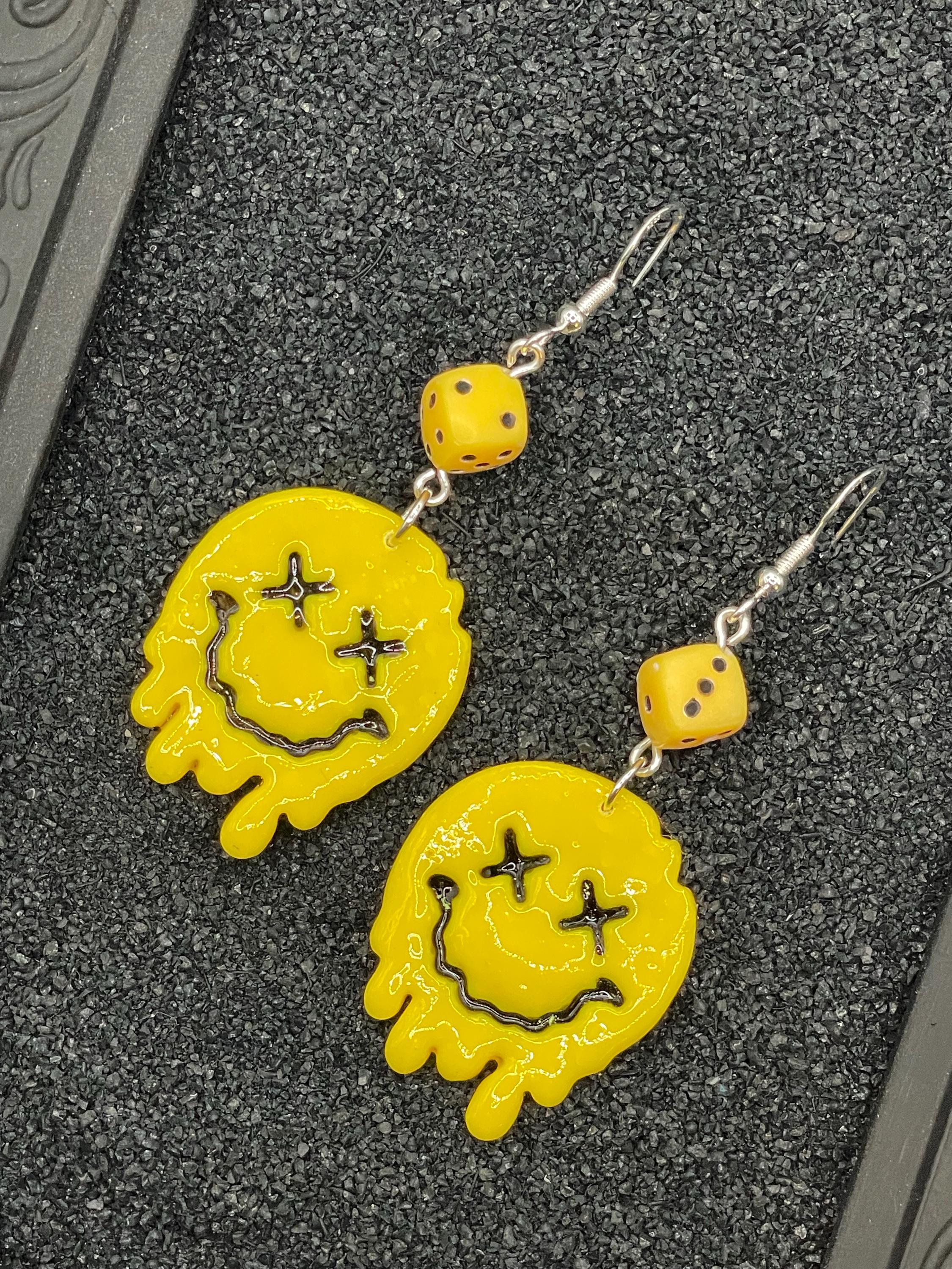 Love-Dripping Smiley Face Earrings: Handmade, Hand-Painted Polymer Clay