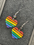 Love-Rainbow Heart with Dice Earrings: Handmade, Hand-Painted Polymer Clay
