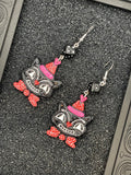 Cat Lover-Retro Cat Earrings with Party Hat and Dice Detail: Handmade, Hand-Painted Polymer Clay