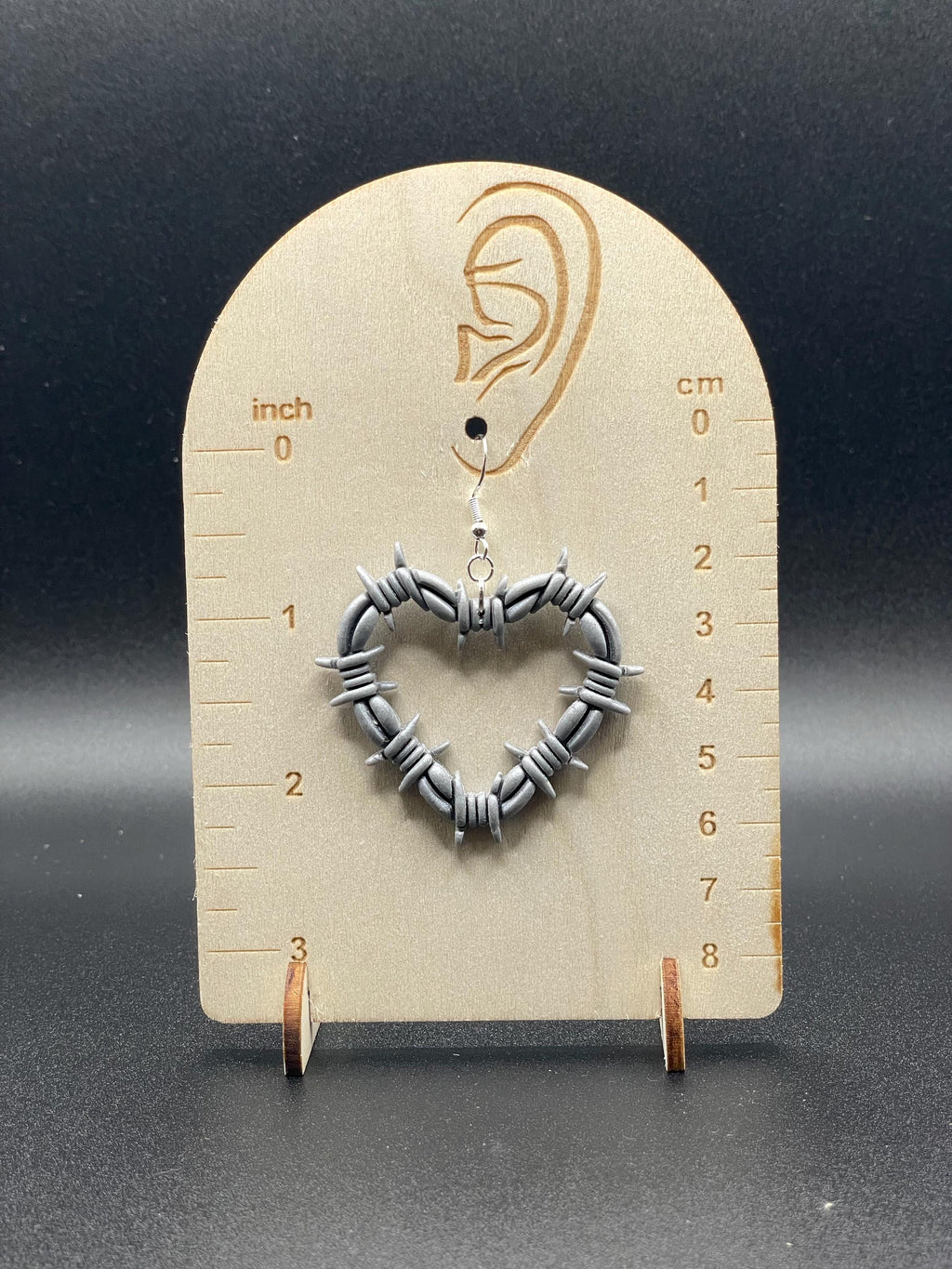 Tattoo-Barbwire Heart Tattoo Earrings: Handmade, Polymer Clay