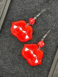 Tattoo-Vampire Kiss Earrings with Dice: Handmade, Hand-Painted Polymer Clay