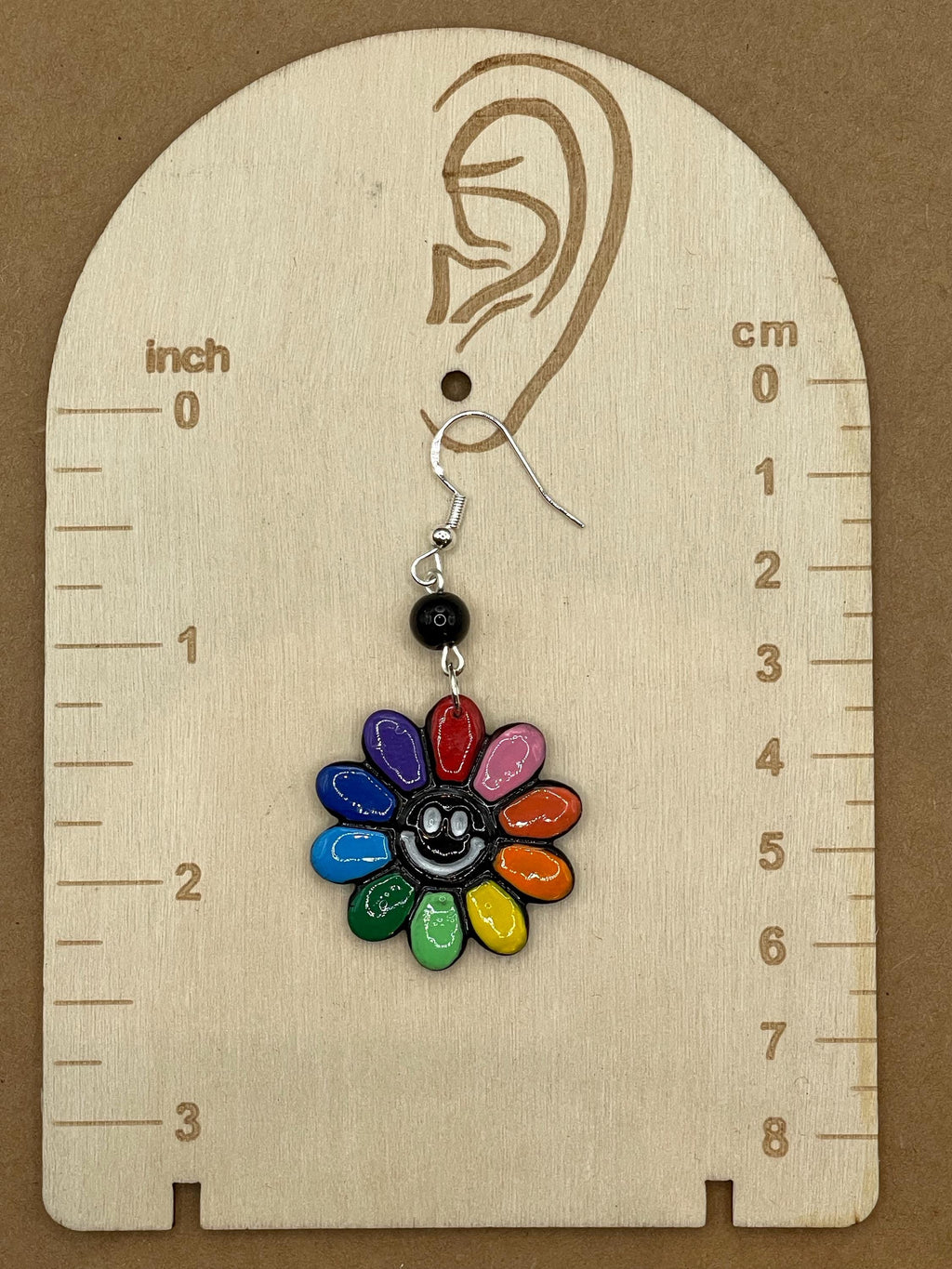 Love-Rainbow Smiley Daisy Earrings: Handmade, Hand-Painted Polymer Clay
