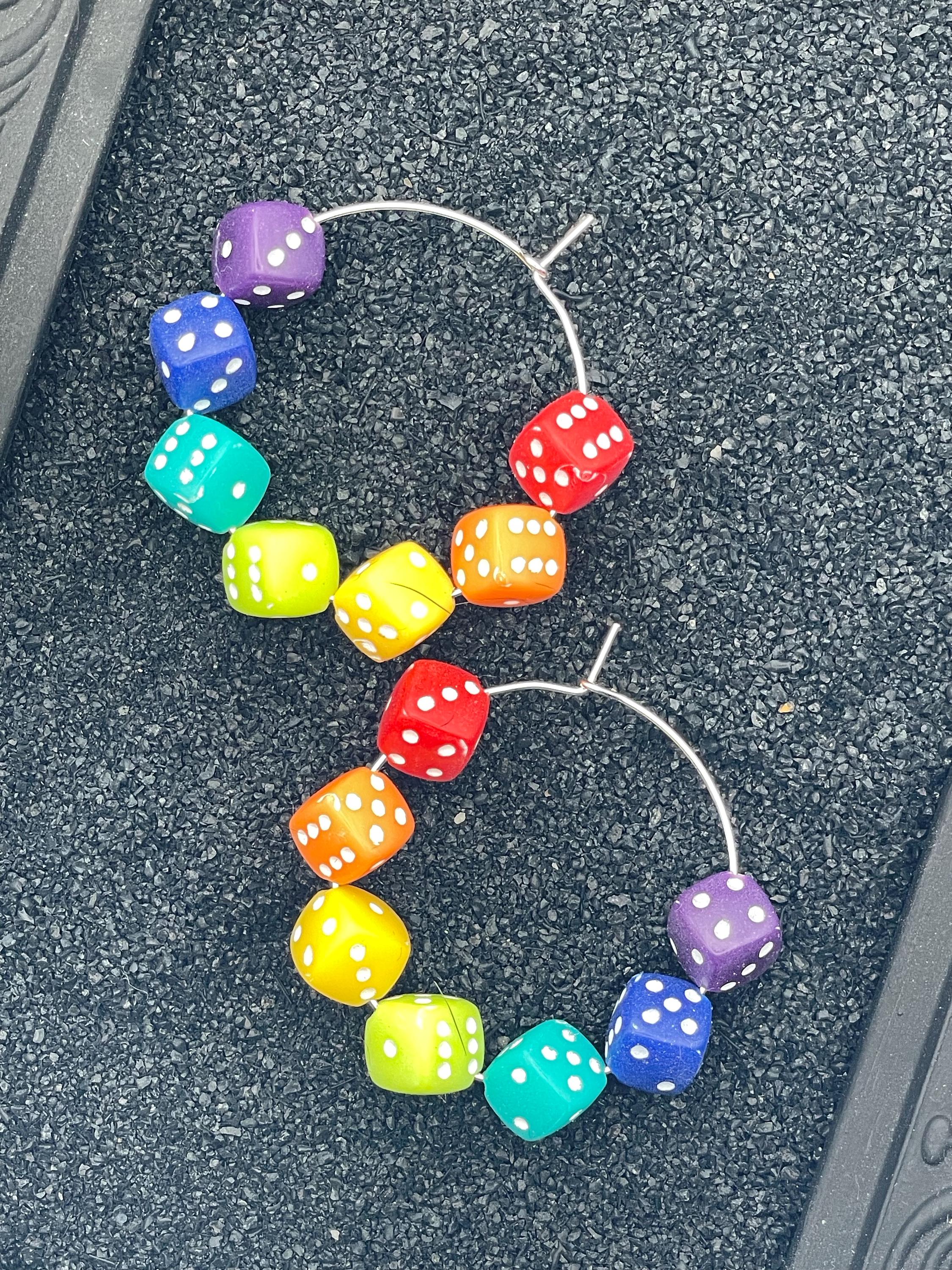 Love is Love-Rainbow Dice Hoop Earrings: Handmade