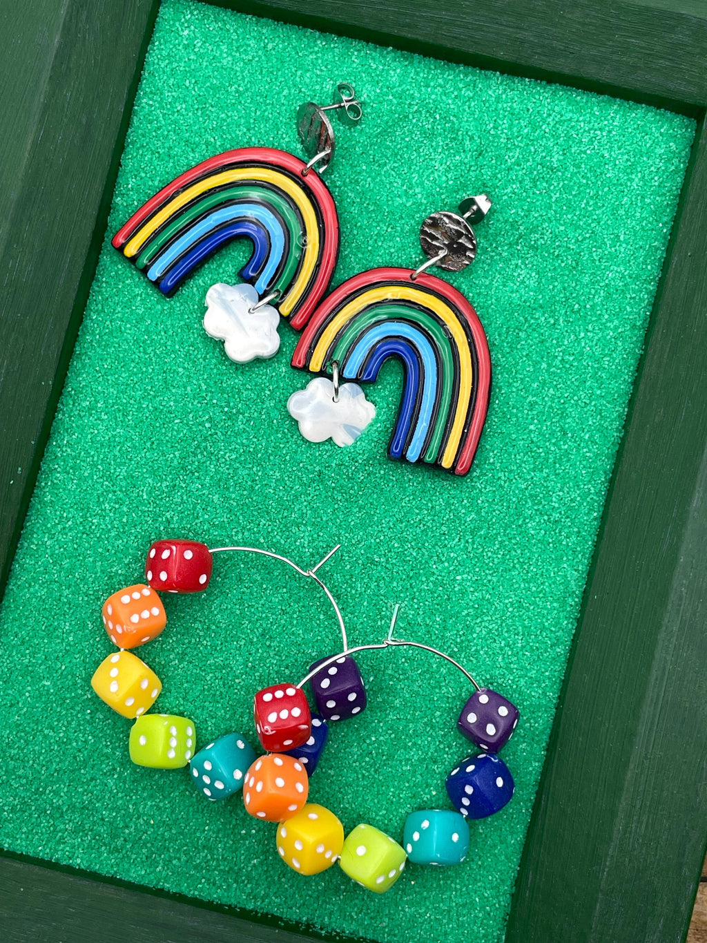 Love is Love-Rainbow Dice Hoop Earrings: Handmade