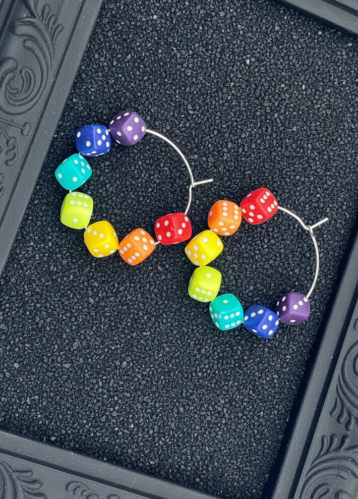 Love is Love-Rainbow Dice Hoop Earrings: Handmade