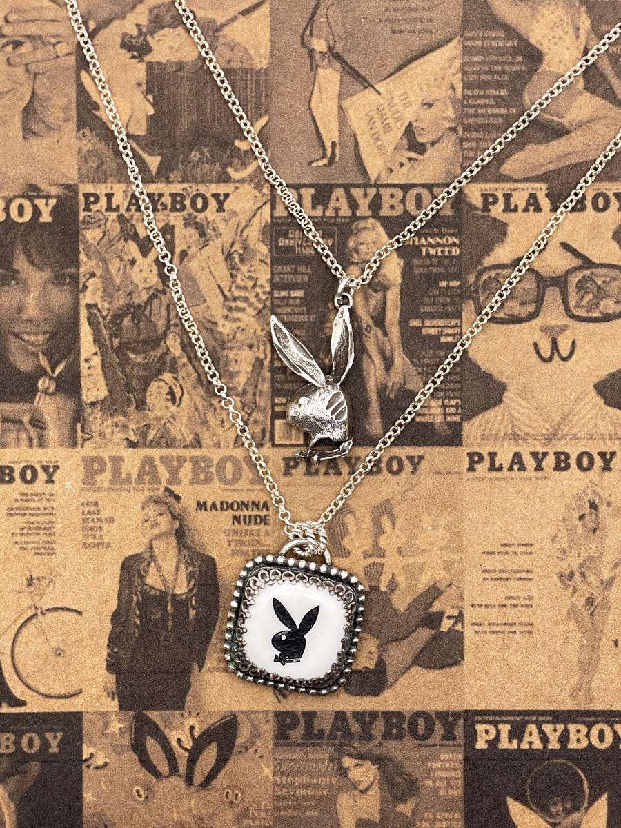 Playboy-Charm Necklace with Vintage Playboy Dice and Bunny Charm