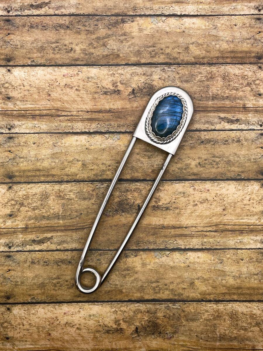 Haley-Jumbo Safety Pin Keychain with Labradorite