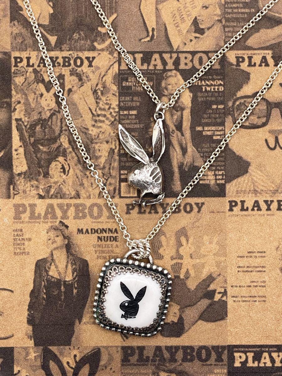 Playboy-Charm Necklace with Vintage Playboy Dice and Bunny Charm
