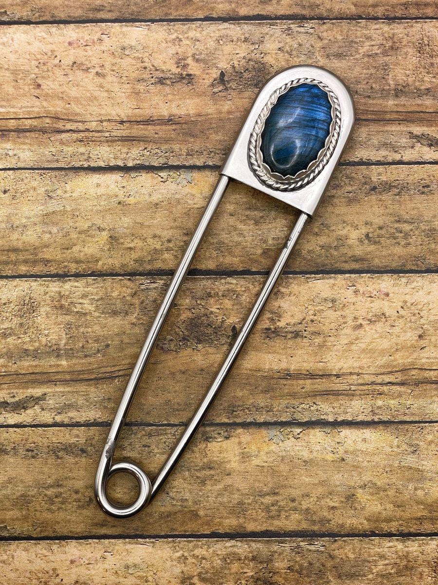 Haley-Jumbo Safety Pin Keychain with Labradorite