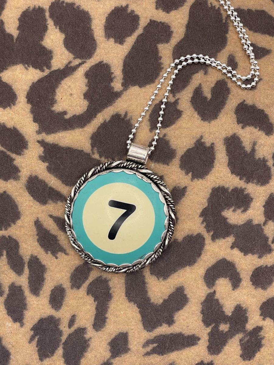 Sky-*Made to Order* Unique Turquoise Billiard Ball Lucky #7 Pendant