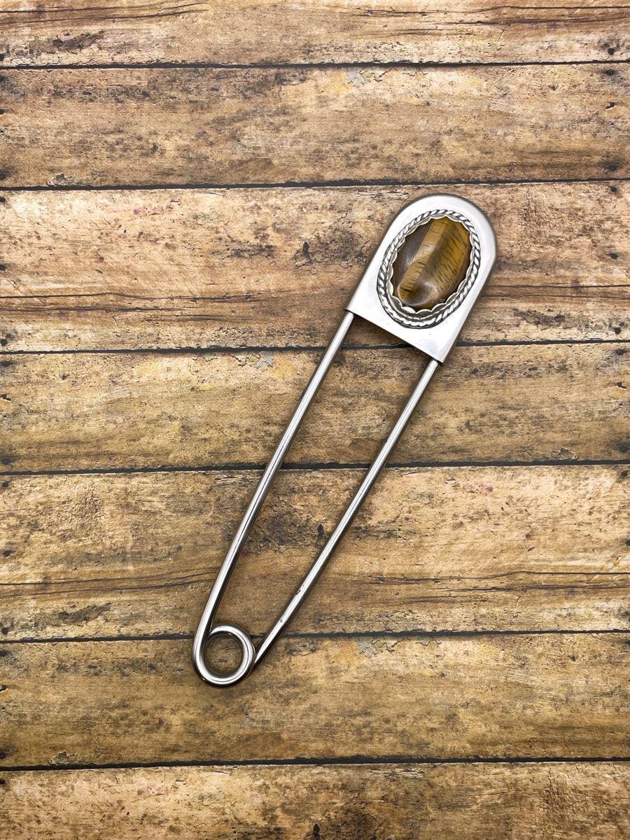 Ian-Jumbo Safety Pin Keychain with Tiger Eye
