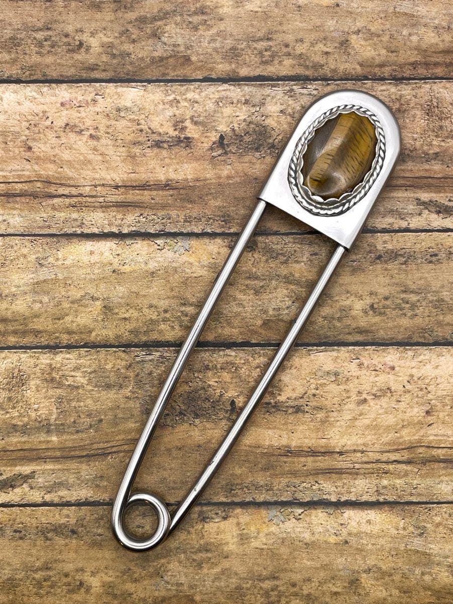 Ian-Jumbo Safety Pin Keychain with Tiger Eye