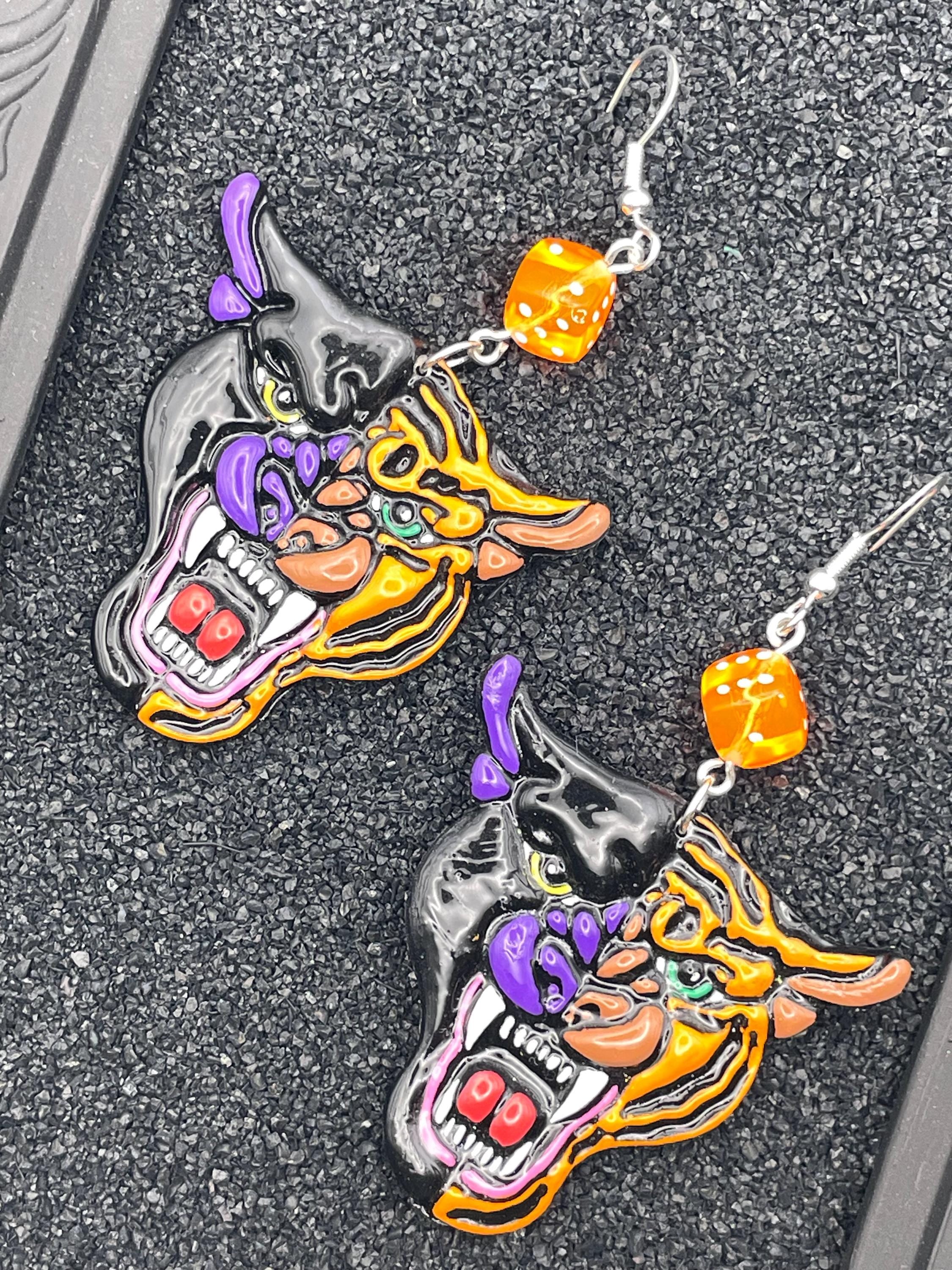 Tattoo-Handmade Tattoo Panther/Tiger Earrings: Sailor Jerry Style Polymer Clay