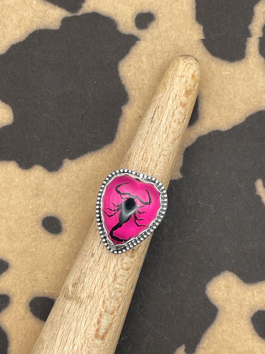 Winona-Black Scorpion in Pink Heart Ring