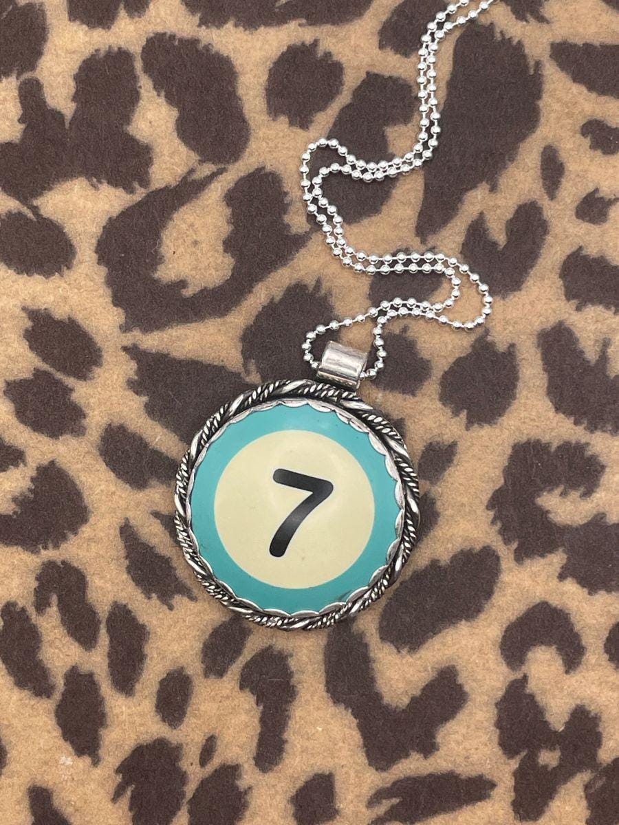 Sky-*Made to Order* Unique Turquoise Billiard Ball Lucky #7 Pendant