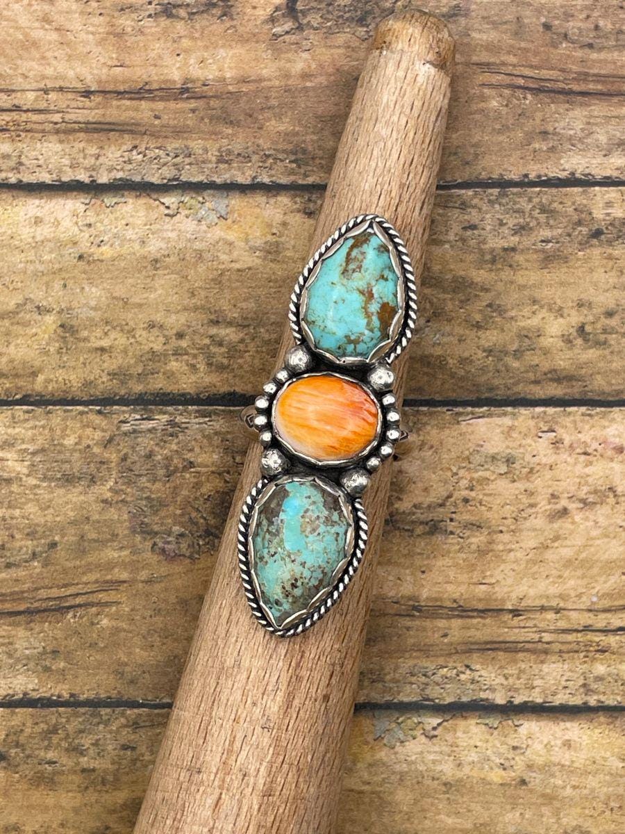 Blakely-Turquoise and Spiny Oyster Triple Gemstone Ring