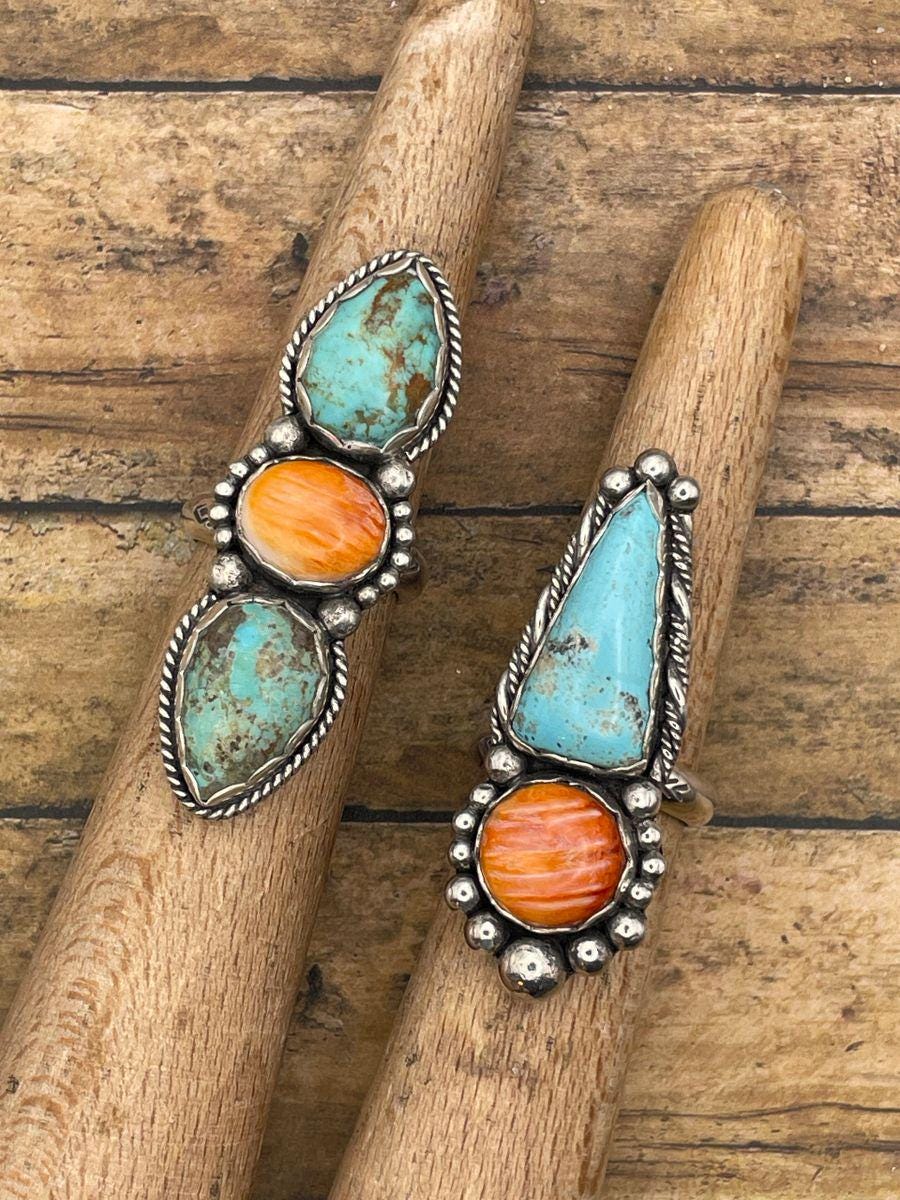 Blakely-Turquoise and Spiny Oyster Triple Gemstone Ring