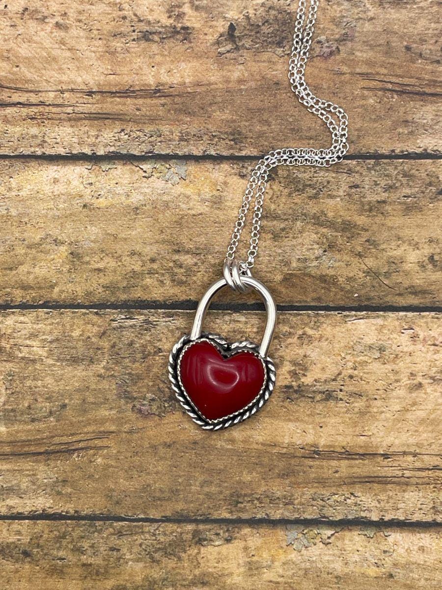 Raven-Red Rosarita Love Lock Heart Pendant
