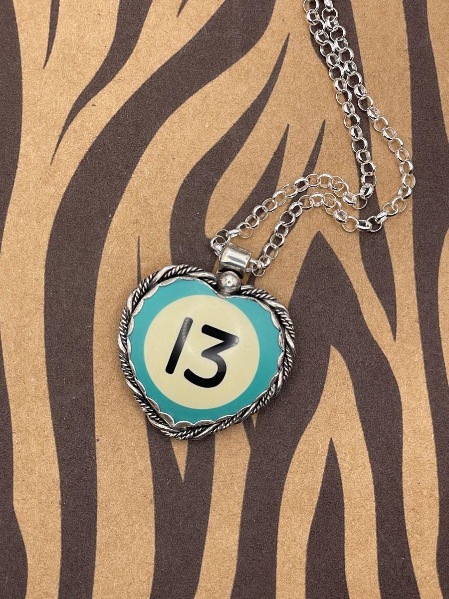 Skylar-Turquoise Billiard Ball #13 Heart Pendant