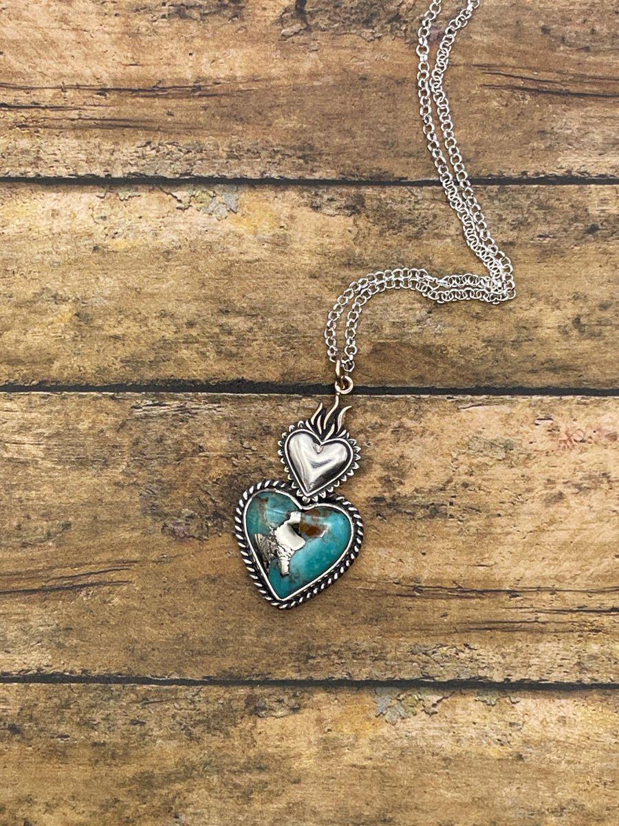 Bonita-Turquoise Sacred Heart Pendant/Necklace