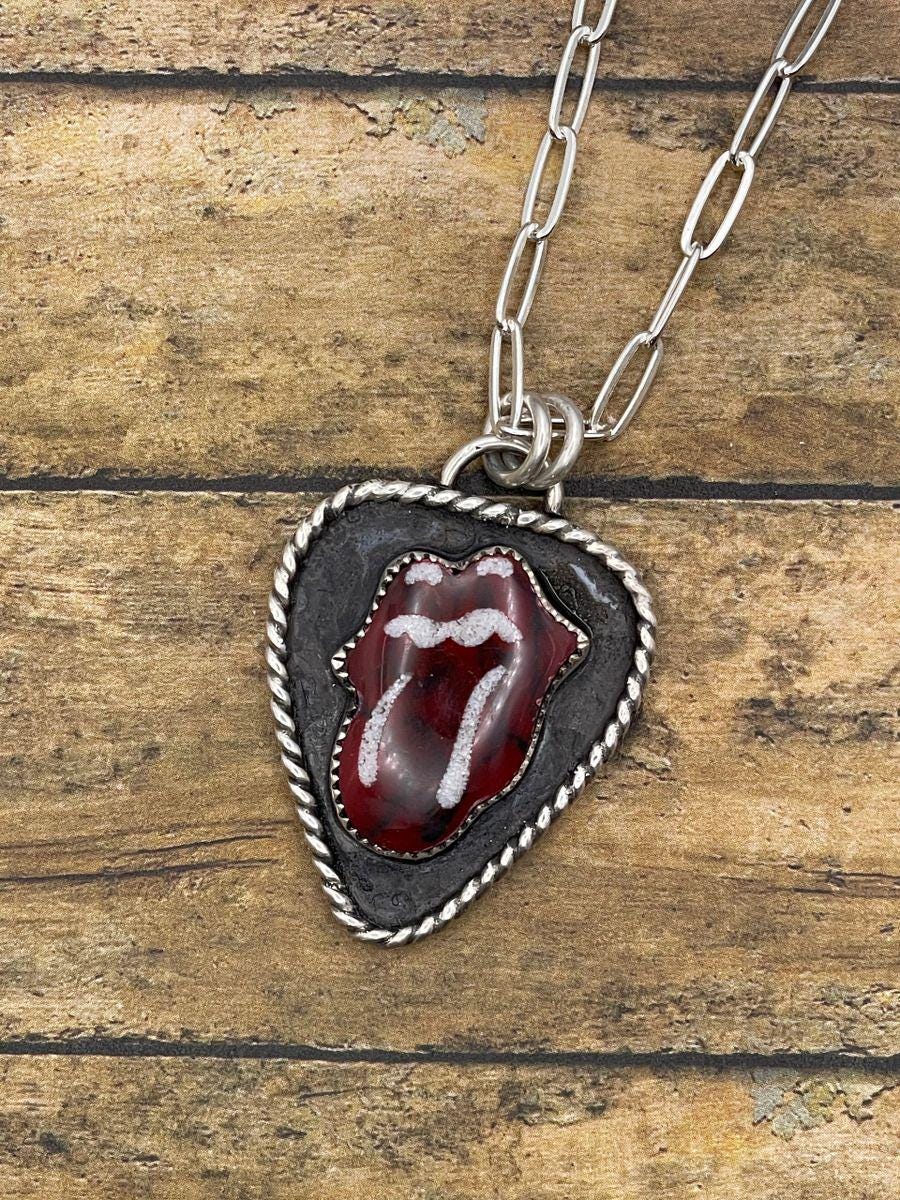 Riley-Rolling Stones Guitar Pick Pendant, Bloody Basin Jasper