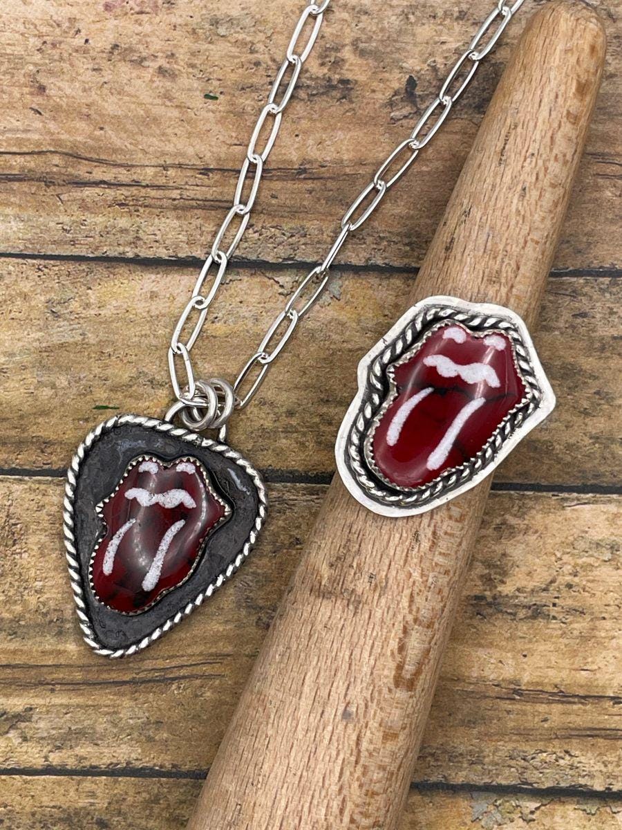 Riley-Rolling Stones Guitar Pick Pendant, Bloody Basin Jasper
