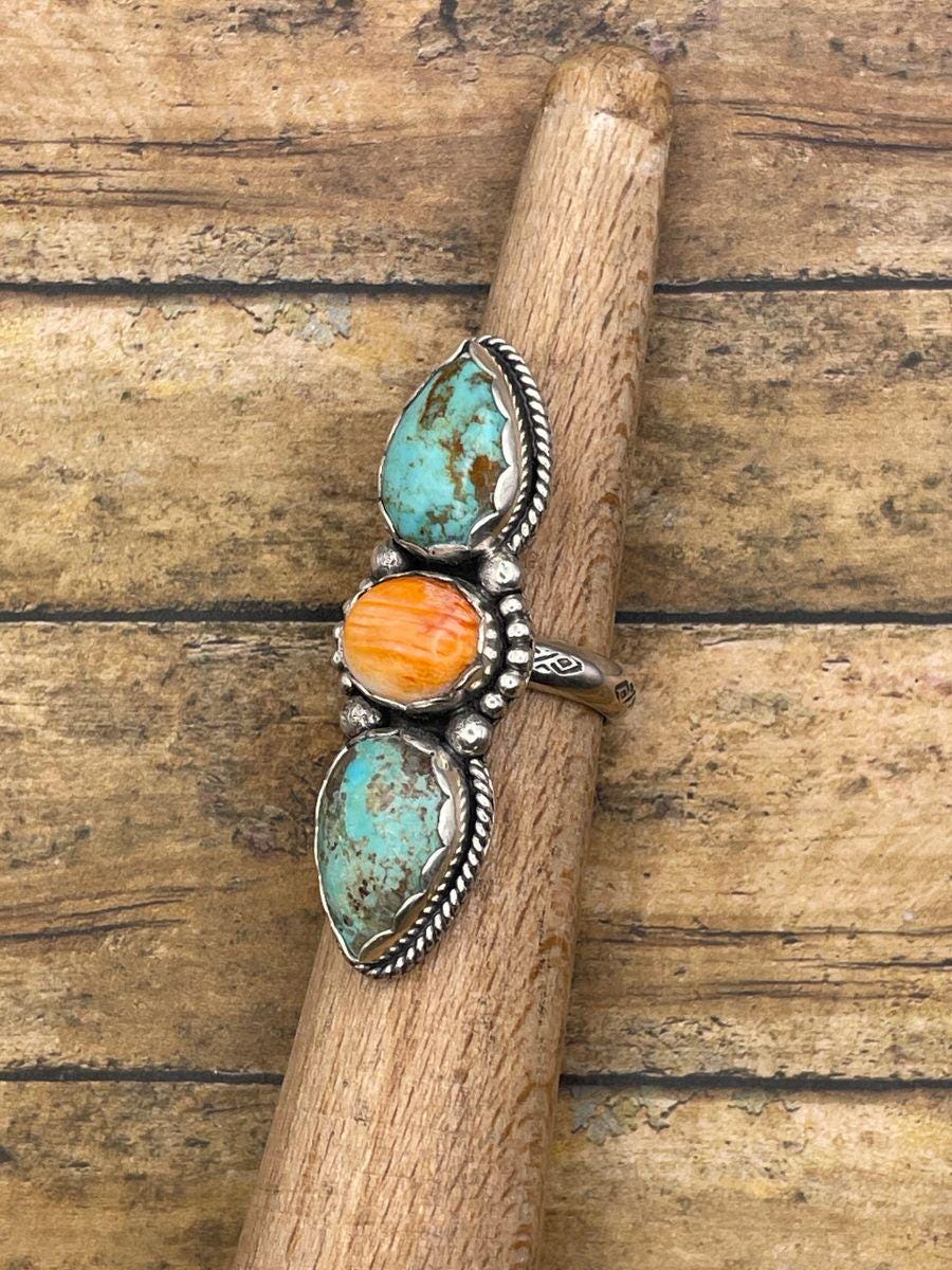 Blakely-Turquoise and Spiny Oyster Triple Gemstone Ring