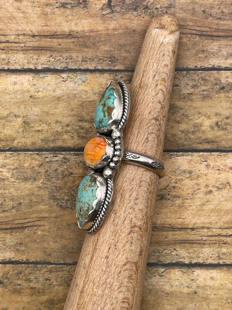 Blakely-Turquoise and Spiny Oyster Triple Gemstone Ring