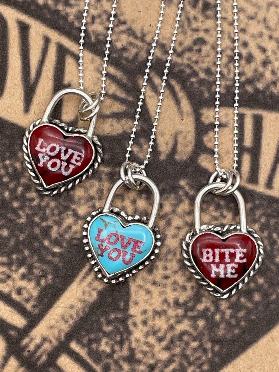 Babe-Love you Turquoise Heart Faux Lock Pendant