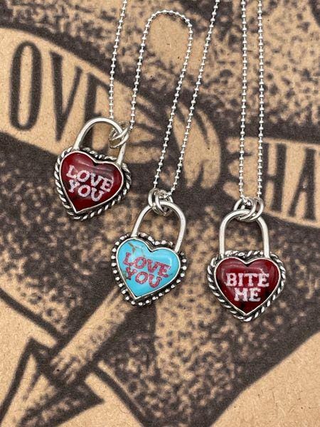 Rain-Small Bloody Basin Jasper Love You Heart Faux Lock Pendant