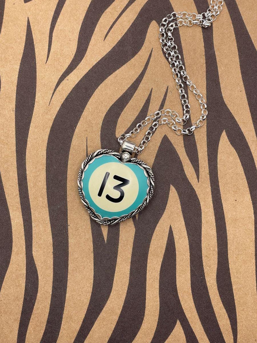 Skylar-Turquoise Billiard Ball #13 Heart Pendant