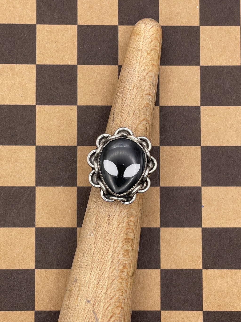 Tripp-Black Trustone Alien Ring with Chain Detail