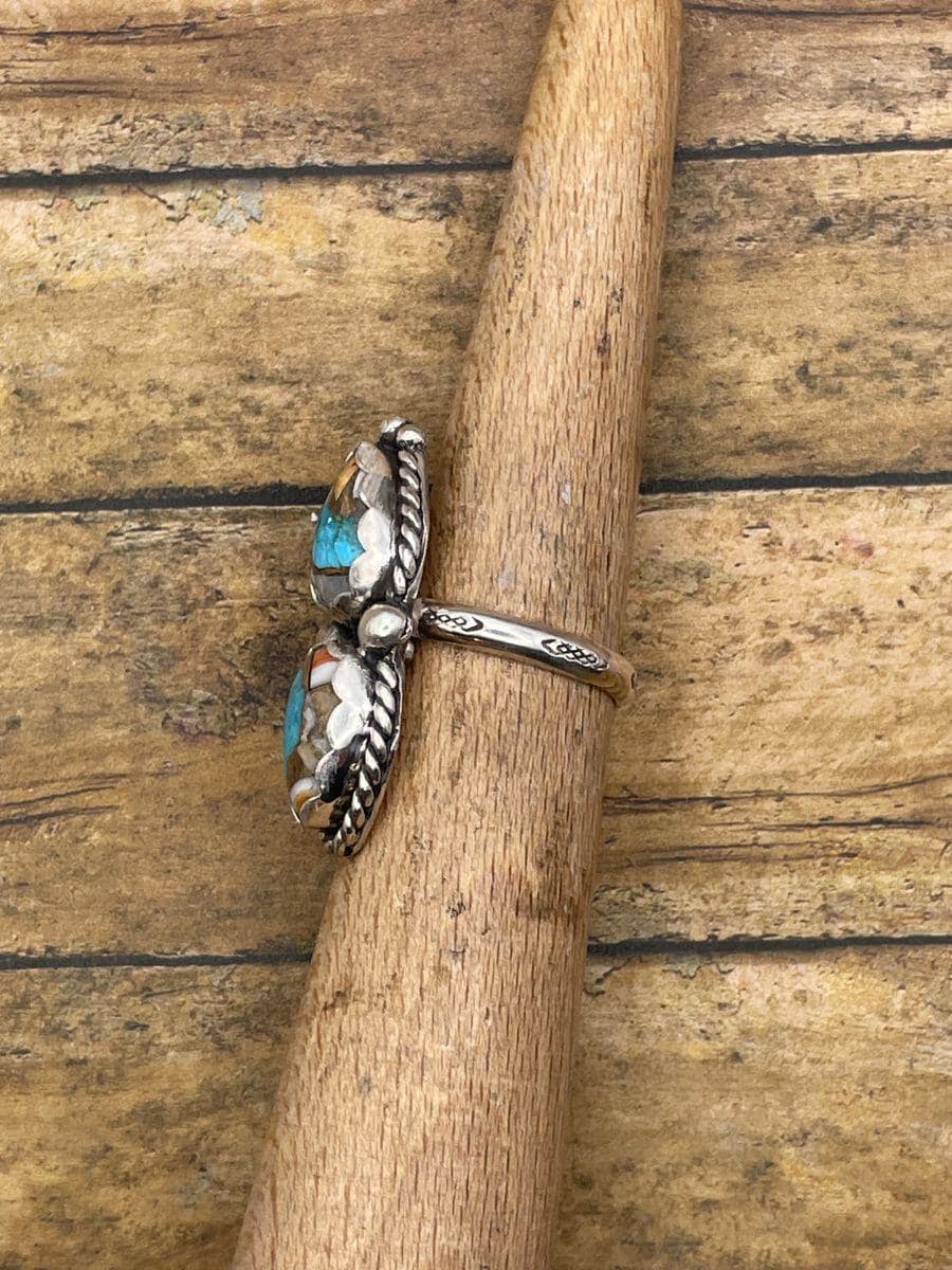 Caitlyn-Spiny Oyster Turquoise Double Stone Ring