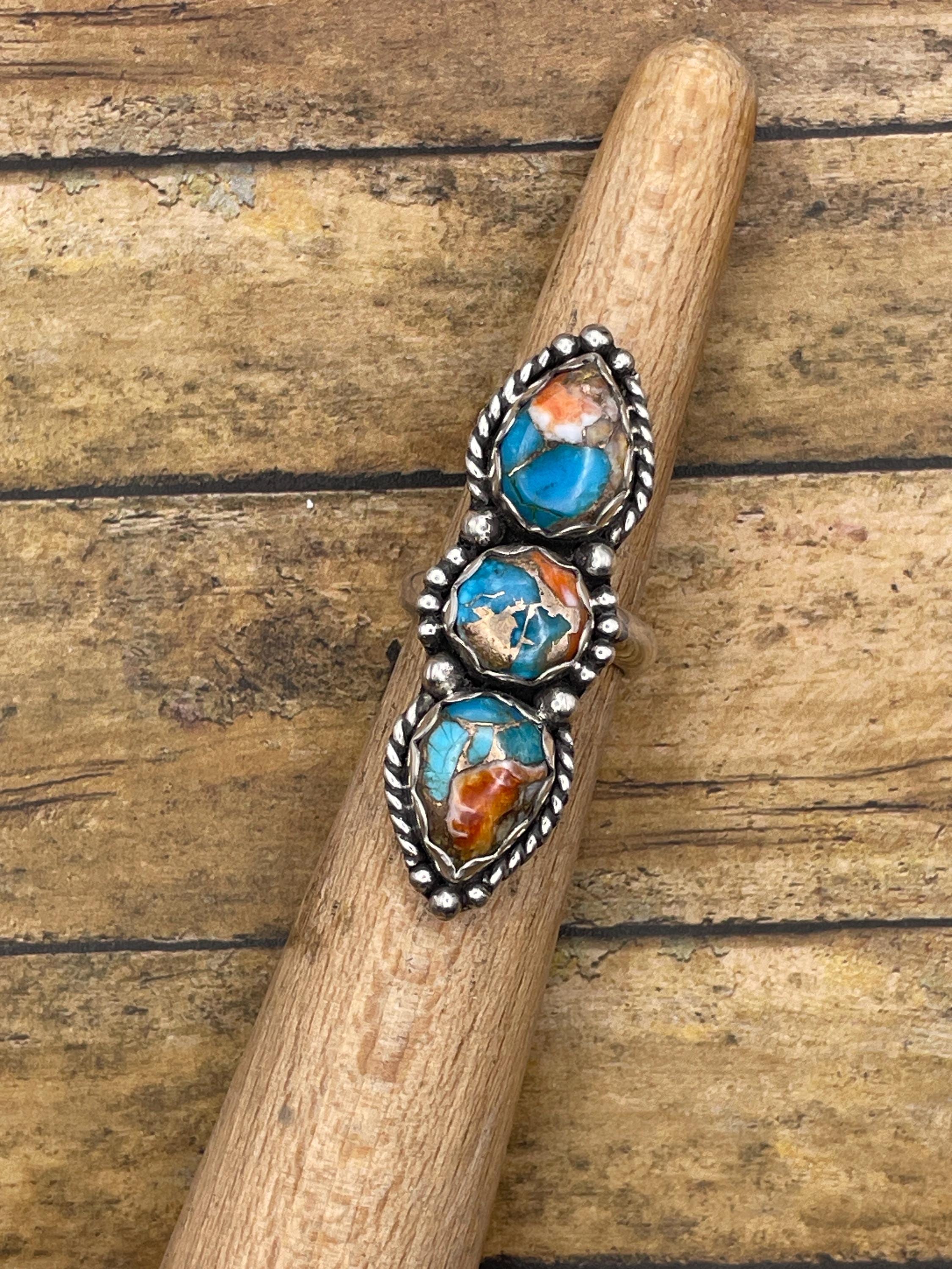 Carmen-Spiny Oyster Turquoise Triple Stone Ring