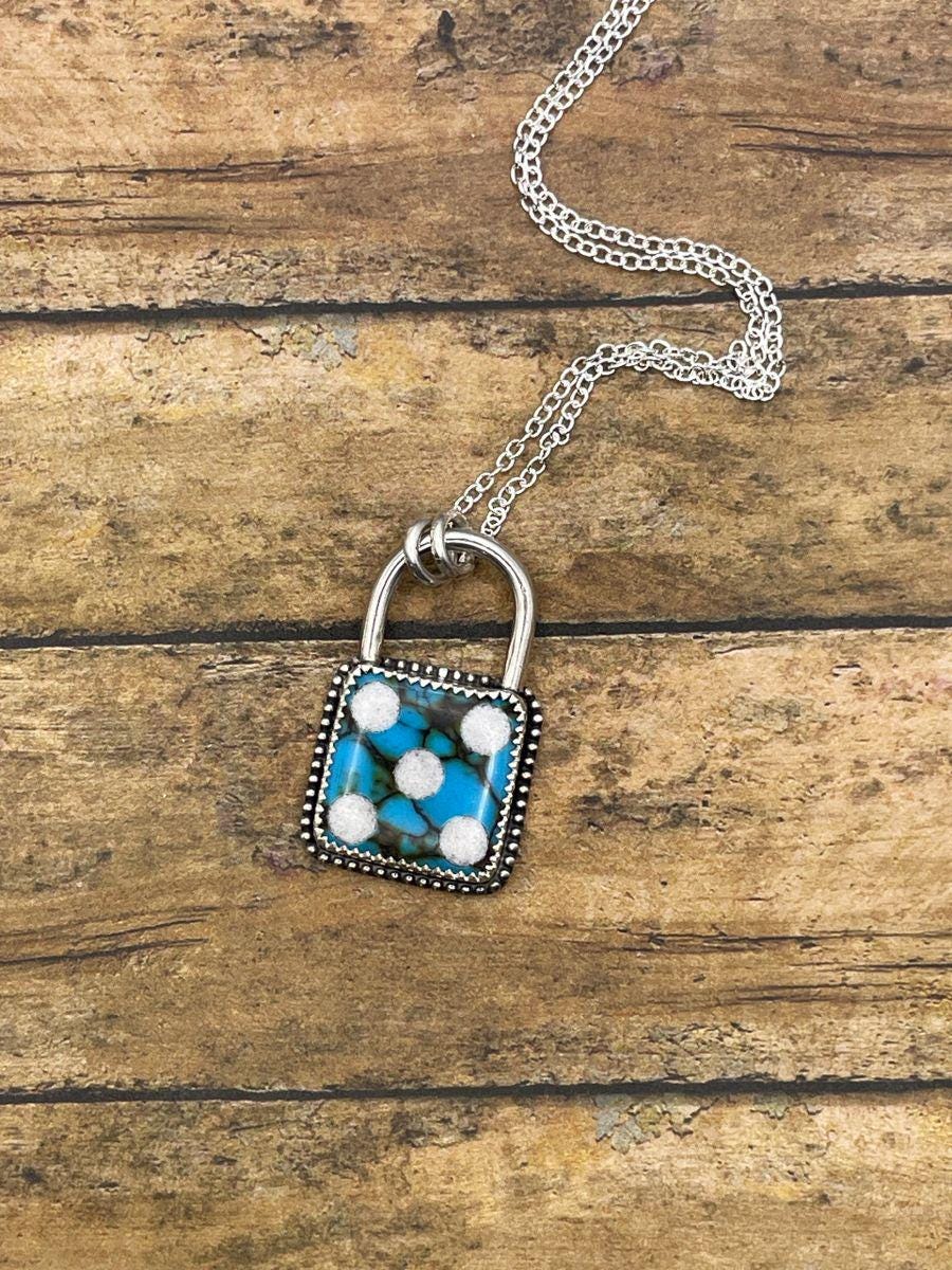 Lux-Turquoise Dice Faux Lock Pendant
