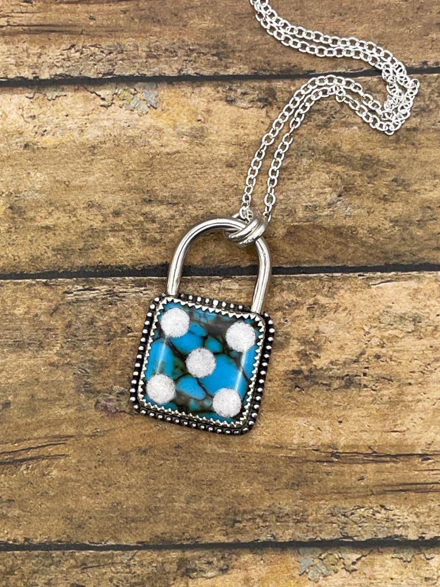 Lux-Turquoise Dice Faux Lock Pendant