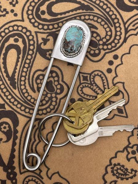 Bo-Jumbo Safety Pin Keychain with Turquoise
