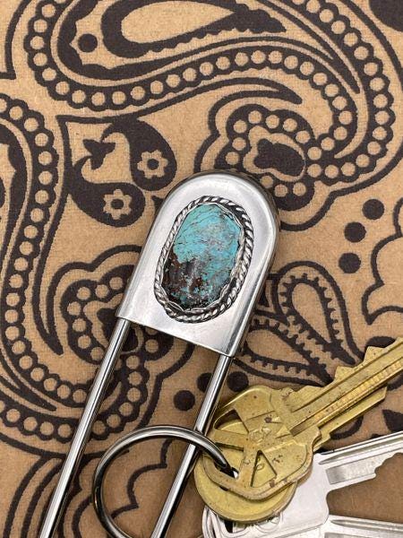 Bo-Jumbo Safety Pin Keychain with Turquoise