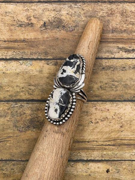 Amy-White Buffalo Turquoise Double Gemstone Ring