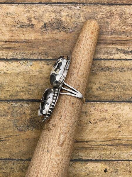 Amy-White Buffalo Turquoise Double Gemstone Ring