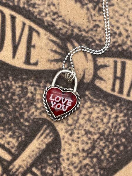 Rain-Small Bloody Basin Jasper Love You Heart Faux Lock Pendant