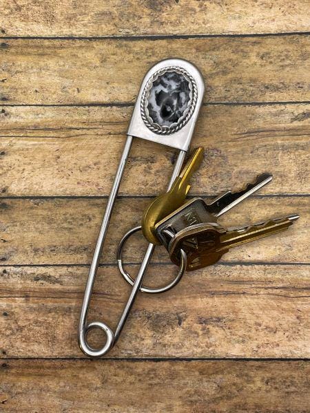 Andrea-Jumbo Safety Pin Keychain with Zebra Jasper
