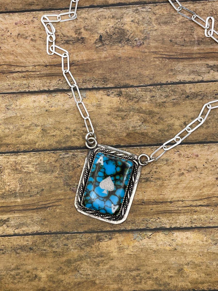 Lucky-Turquoise Playing Card Pendant/Choker Necklace