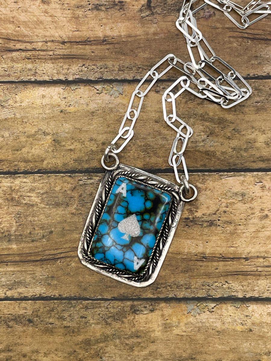 Lucky-Turquoise Playing Card Pendant/Choker Necklace