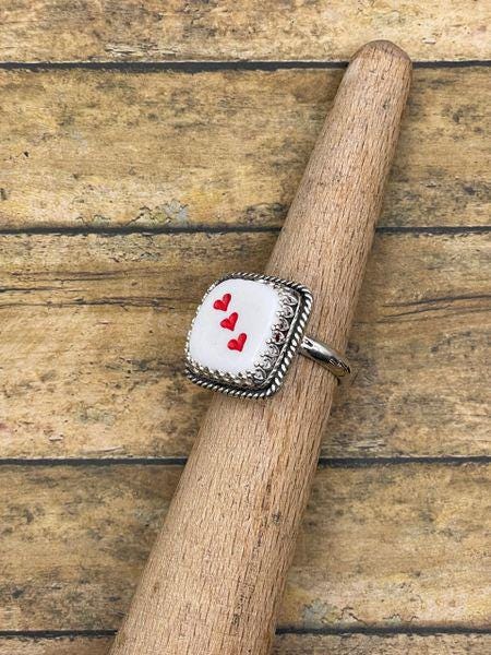 Xandra-White Dice with Red Heart Pips #3 Ring