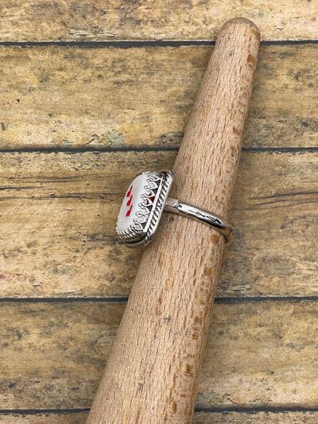 Xandra-White Dice with Red Heart Pips #3 Ring