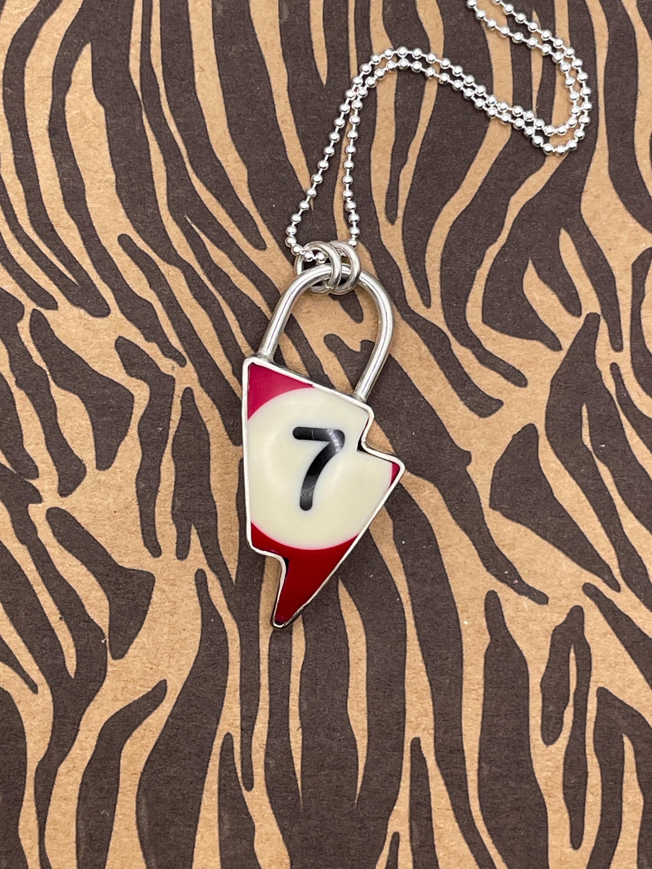 Seven-Billiard Ball Lucky #7 Lightning Bolt Faux Lock Pendant