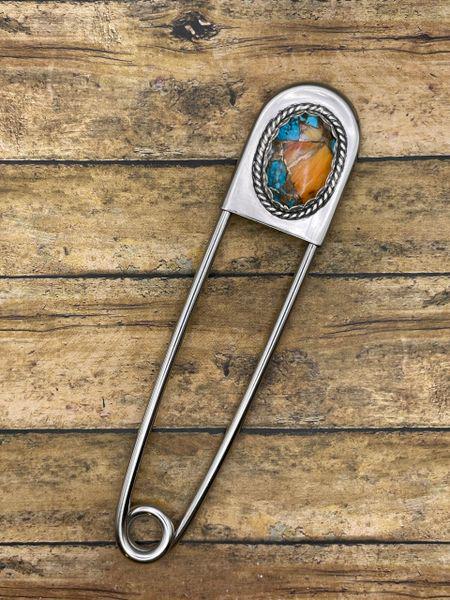 Casey-Jumbo Safety Pin with Spiny Oyster Turquoise