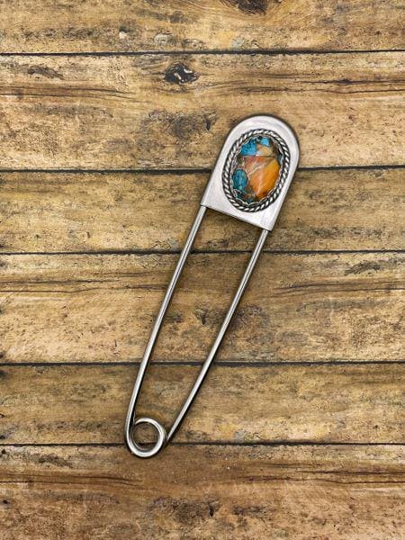 Casey-Jumbo Safety Pin with Spiny Oyster Turquoise